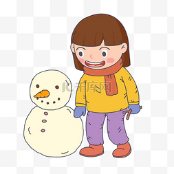 女孩和雪人图片_冬季冬日手绘女孩和雪人