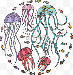 卡通彩色海底水母