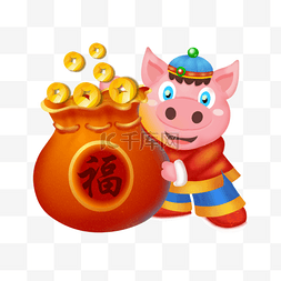 2019福袋图片_2019新年猪猪拿福袋卡通设计