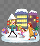 冬日年货节卡通手绘一家人购物