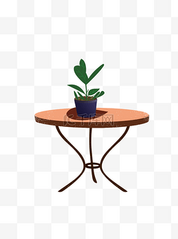 盆栽可商用图片_卡通手绘桌子上的一盆植物可商用