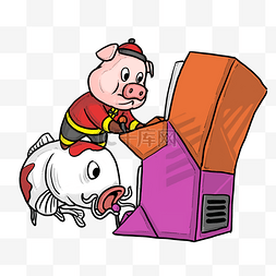 可爱小猪中国风图片_卡通可爱小猪和好运锦鲤