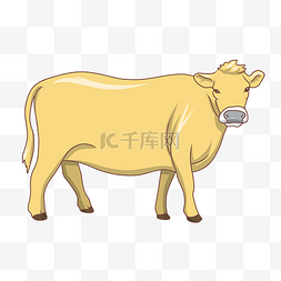 母牛PNG图片_卡通扭头的黄牛插画