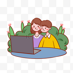 绿电脑图片_ 看视频的情侣 