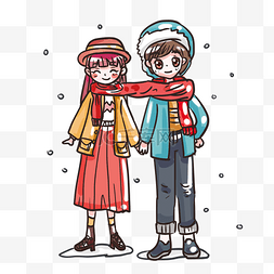 雪中女孩图片_冬季双十一男女脱单情侣浪漫雪中