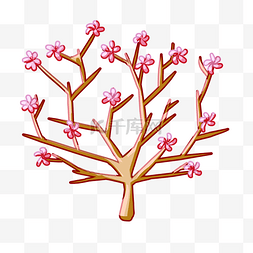 粉色小花树木插画