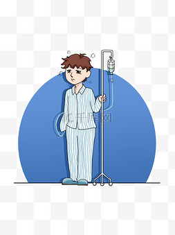 打点滴的图片_手绘生病医院的病人打点滴元素