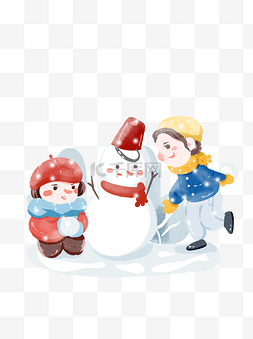 冬季儿童打雪仗场景下雪雪人扁平