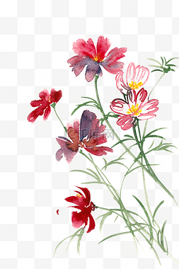 紫红色花卉图片_鲜艳花卉水彩画PNG免抠素材