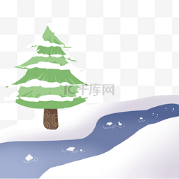 绿色的冰块图片_冰冻的小河雪地插画