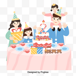 聚会家庭图片_矢量平面家庭集体生日庆典插图
