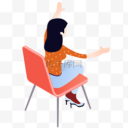 卡通坐在凳子上比手势的女孩免抠