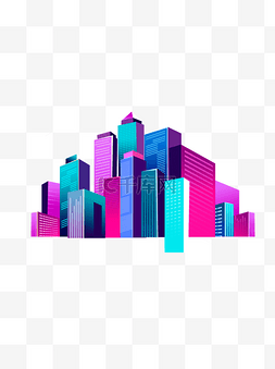 卡通立体城市建筑图片_彩色立体高楼卡通元素
