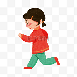 可爱卡通跑步图片_穿红衣服的小女孩手绘设计