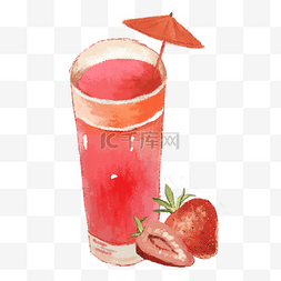 小装饰伞图片_手绘粉红写实装饰草莓奶茶