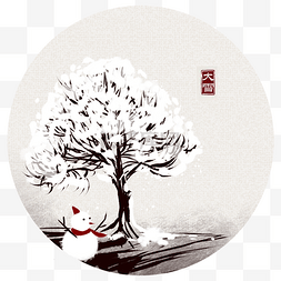 名族风朴素图片_大雪节气雪人树木