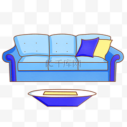 卡通蓝色家具图片_卡通蓝色沙发插画