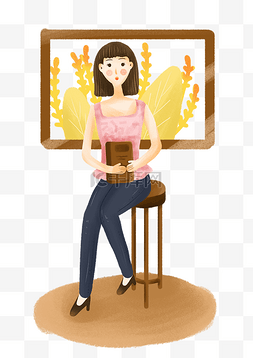 女神节海报图图片_女神节坐椅子的长发老师女孩