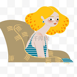 时尚美女沙发图片_橙色头发的女孩 