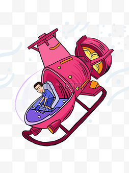 创意彩绘人物图片_骑着潜艇的少年涂鸦人物设计