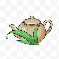 叶子茶壶图片_手绘清茶茶壶插画