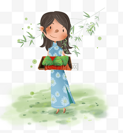 端午节粽子旗袍少女