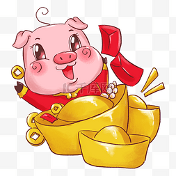 猪年新年好图片_2019春节喜庆红色卡通猪猪招财进