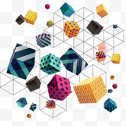 孟菲斯彩色风格图片_创意立体彩色几何图案素材元素