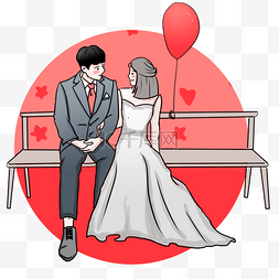 小清新婚礼海报图片_七夕情人节婚礼红色主题时尚插画