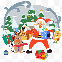 彩色麋鹿图片_圣诞老人彩色小屋圣诞树礼物PNG