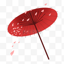 漂亮装饰图片_樱花花瓣装饰的红伞