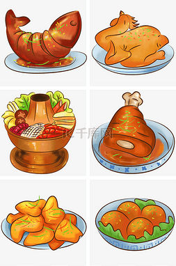 吃货吃火锅图片_卡通美食新年餐饮东北菜概念画