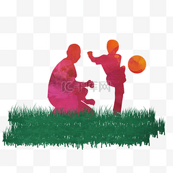 父亲节亲子海报图片_手绘父亲教儿子踢球设计