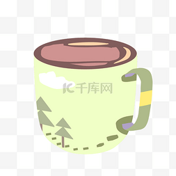 浓彩图片_树木装饰咖啡杯插画