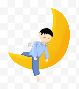 卡通小男孩睡觉图片_黄色的月亮和睡觉的小男孩
