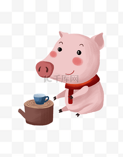 小猪喝茶悠闲的小猪