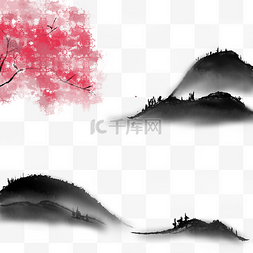 云雾缭绕图片_水墨中国风樱花山脉