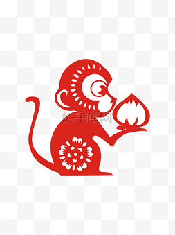 中中国剪影图片_剪纸猴子商用红色中国风