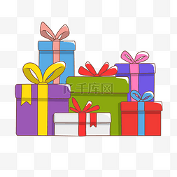 礼品盒插画图片_手绘一堆各色礼品盒插画