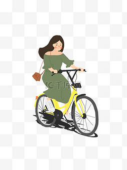 小清新骑自行车出行的女孩人物插