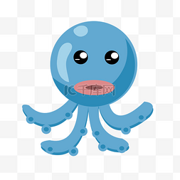 蓝色章鱼图片_手绘海鲜蓝色的章鱼插画