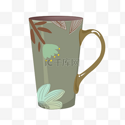 植物杯子图片_手绘墨绿色陶瓷植物杯子