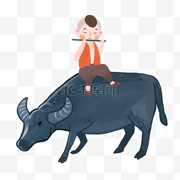 儿童节气球墙装饰图案图片_一个坐在牛背上吹笛的小孩