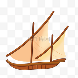 手绘小船元素图片_古朴平面质感木质帆船