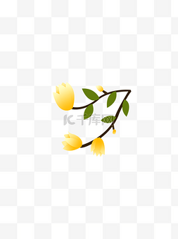 小清新黄色花卉图片_手绘花卉植物小清新风格插画