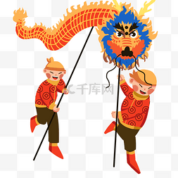 春节快乐人图片_手绘过大年舞狮子人物插画