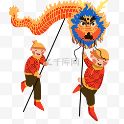 欢欢喜喜过新年图片_手绘过大年舞狮子人物插画