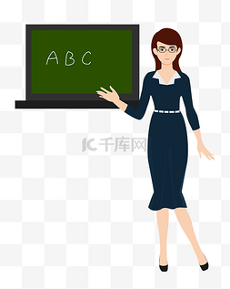 学习粉笔字图片_矢量卡通女教师黑板