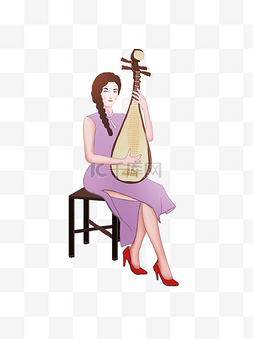 弹琵琶的美丽女人卡通元素