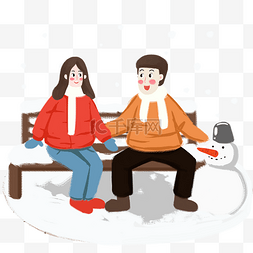冬季卡通女孩图片_冬日户外雪人游玩手绘人物